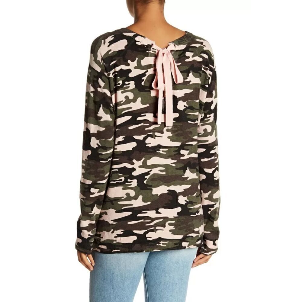Sanctuary Trixie Lace Up Sweater Heritage Pink and Green Camo - Picture 5 of 7